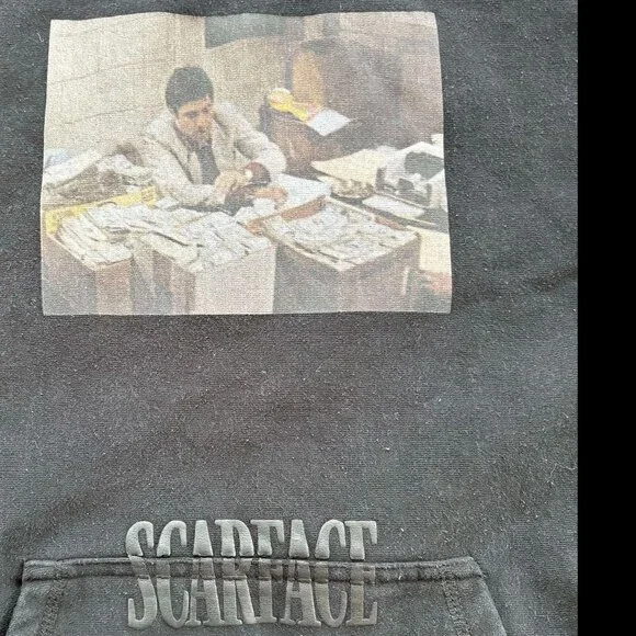 SCARFACE X SHOE PALACE BLACK PULLOVER HOODIE XL XLARGE MONEY COUNTING SCENE - Picture 3 of 13